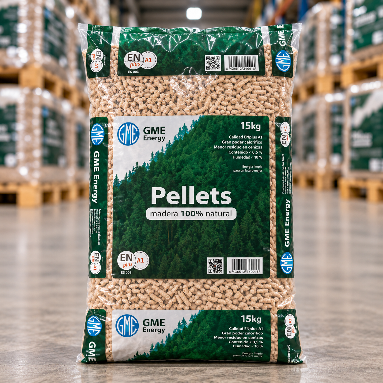 Palet de Pellets de Madera GME Energy – 77 Sacos (1.155 kg) de Calor Eficiente