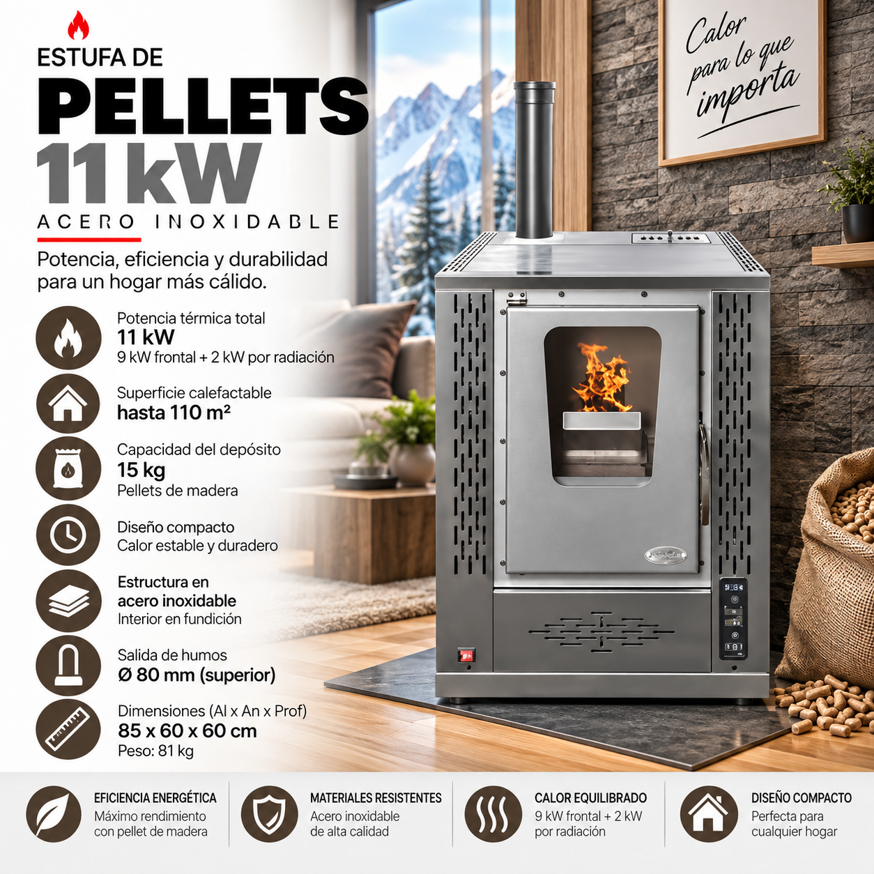 Estufa Cocina de Pellets SAMANTHA Inox – Calefacción y Cocina a Pellets