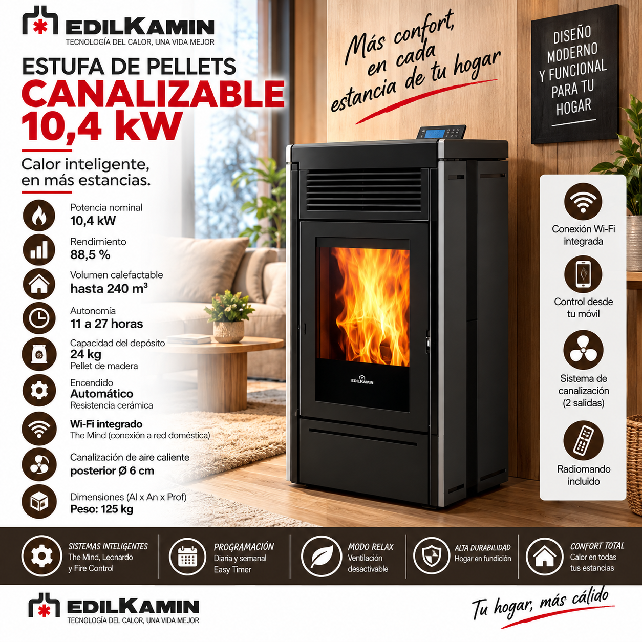 Estufa de Pellets NARA2 PLUS UP 10,4 kW – Canalizable y de Alto Rendimiento
